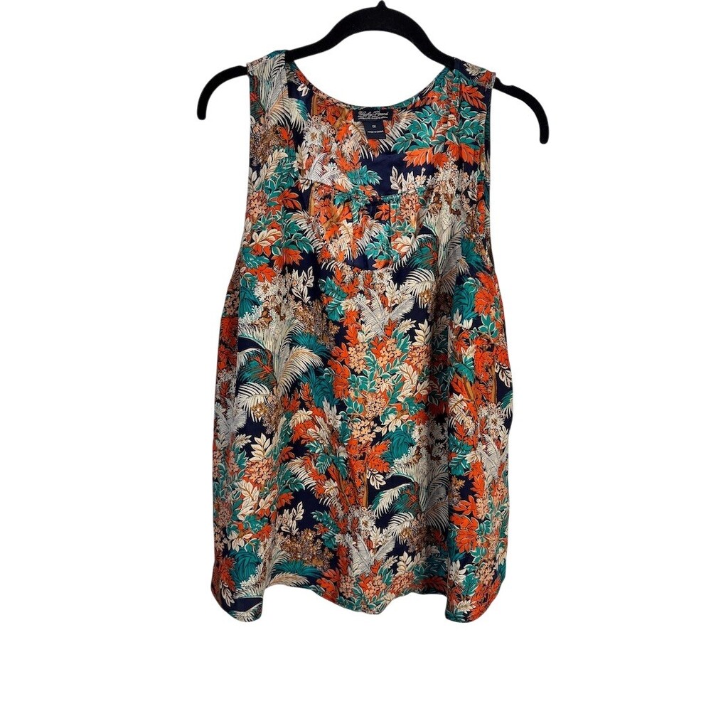 Lucky Brand Tank Top Womens 1X Blue Floral Tropical Scoop Neck Sleeveless